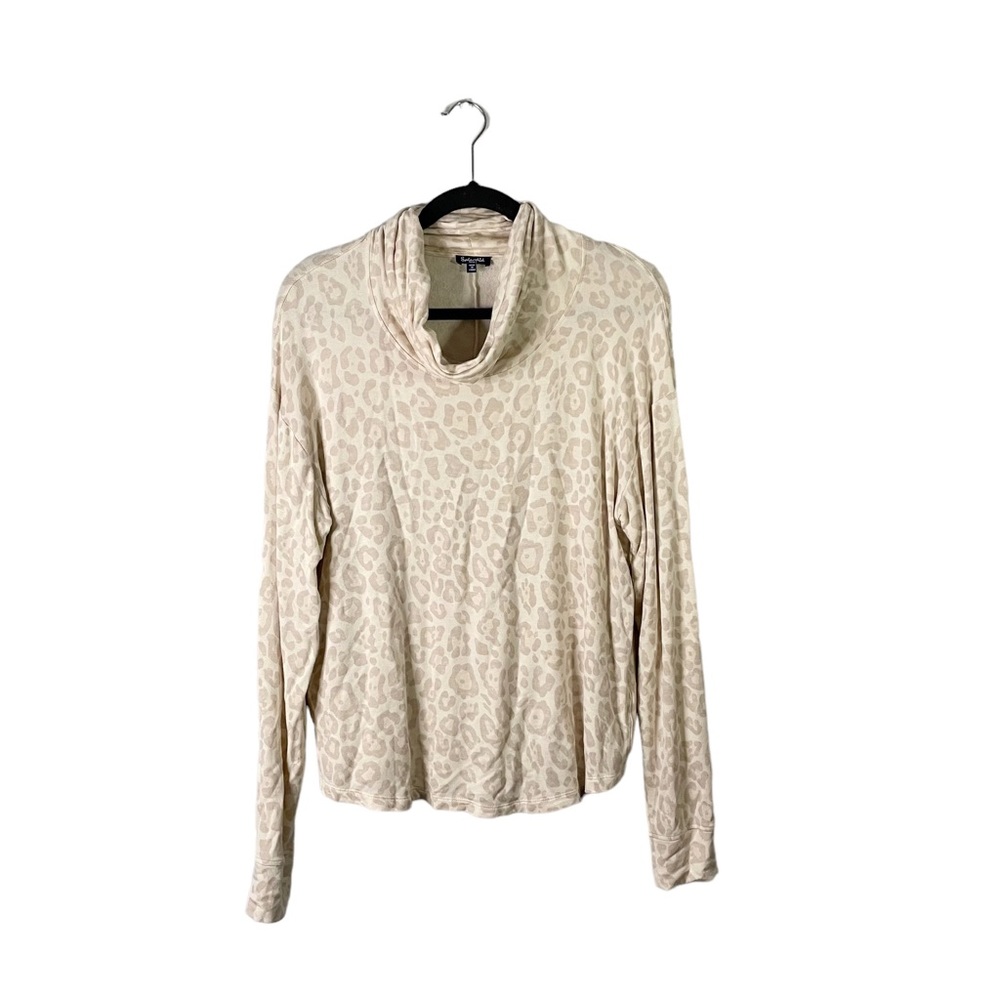 Splendid Tan Cream Animal Print Scoop Mock neck Long Sleeve Designer Top Small